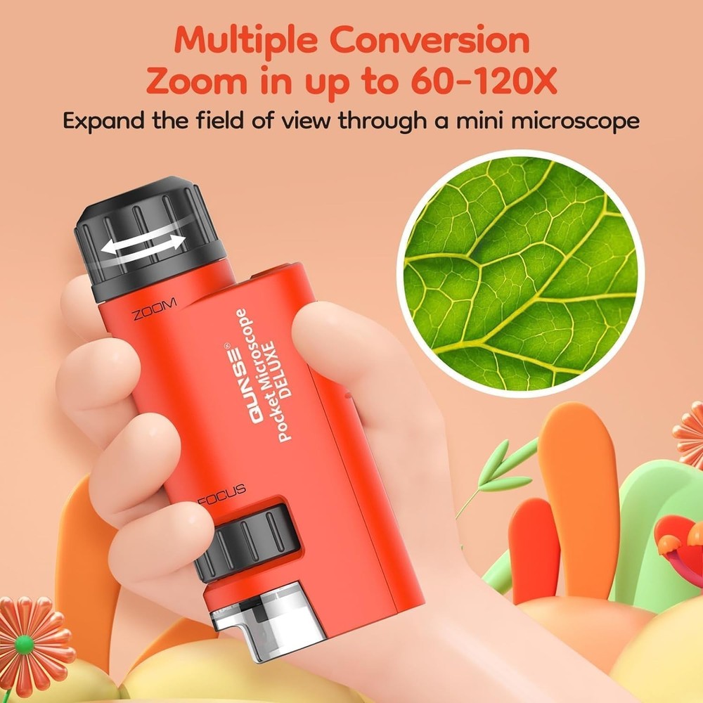 Pocket Mini Small Microscope, 60x-120x Handheld Microscope LED Lighted Zoom with
