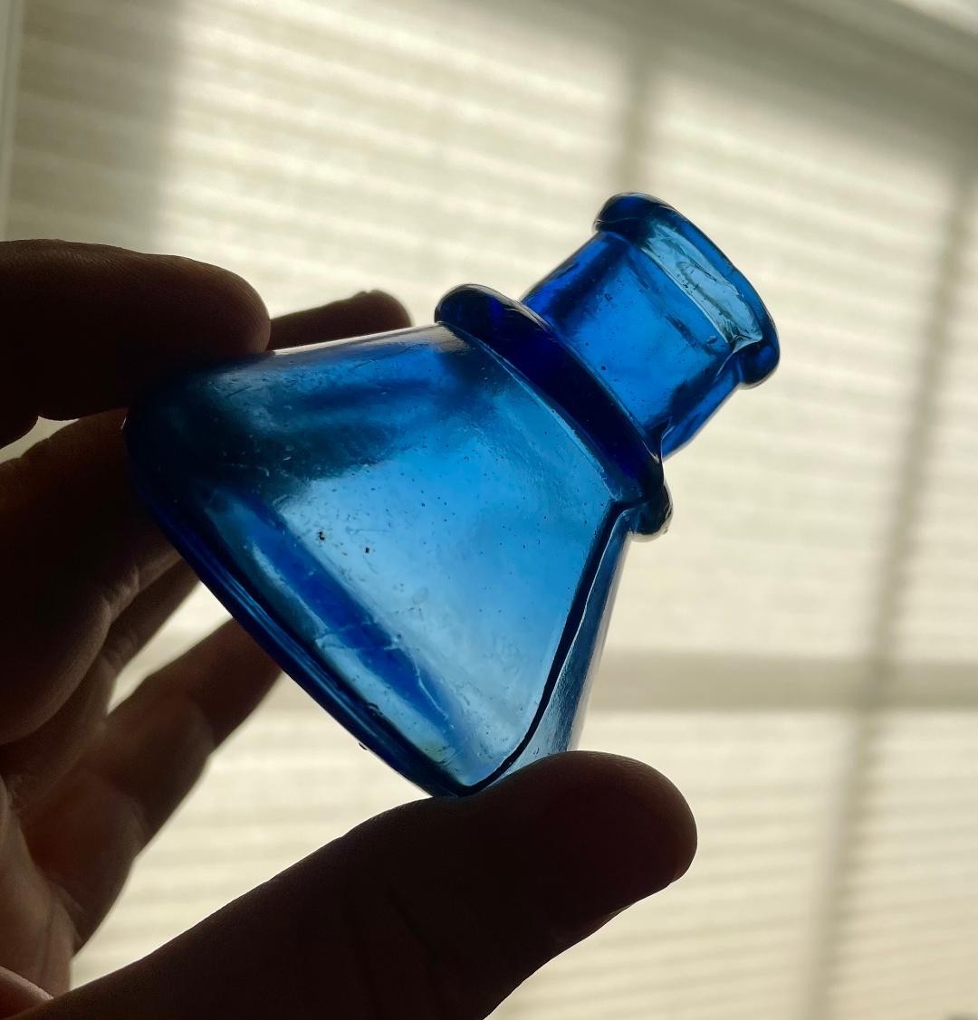 Beautiful Cobalt Blue Cone Ink Well Hand Blown 1880s -90s Writing School Teacher