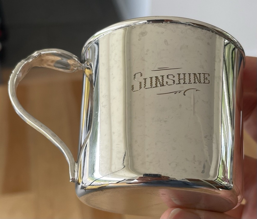 Vintage Rogers Bros. Reflections Silver Plate Baby Cup Engraved “Sunshine”