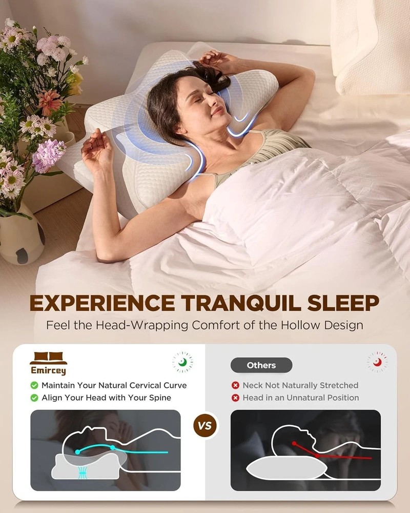 Ergonomic Memory Foam Contour Pillow W/ Adjustable Height Cooling Case Support