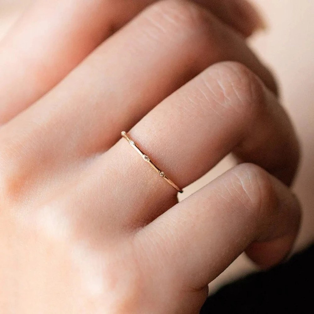 Stackable Thin Band Dainty Ring, Lab- Moissanite ring Gold Plated 925 Silver