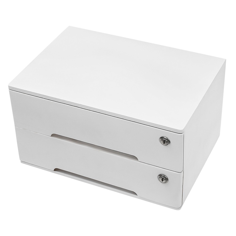 Compact Lockable 2-Drawer Wood Desktop Storage Cabinet with Keys