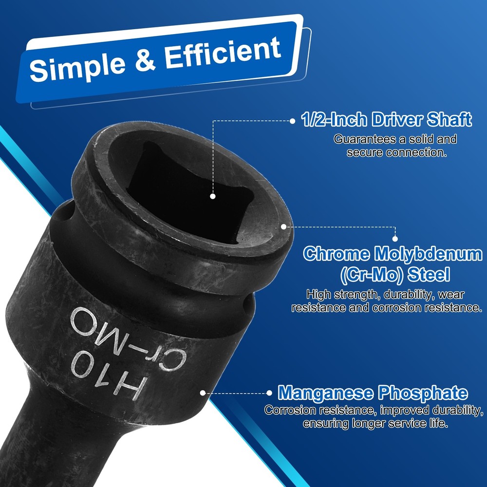 2pcs 1/2" Drive Impact Hex Bit Socket 10mm Metric CR-MO Steel Hexagonal Socket
