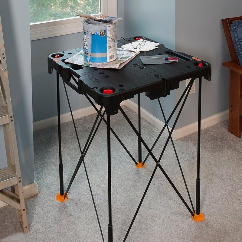 Lightweight Portable Workbench 300lbs Folding Table W/ Clamps & Link Locks Black