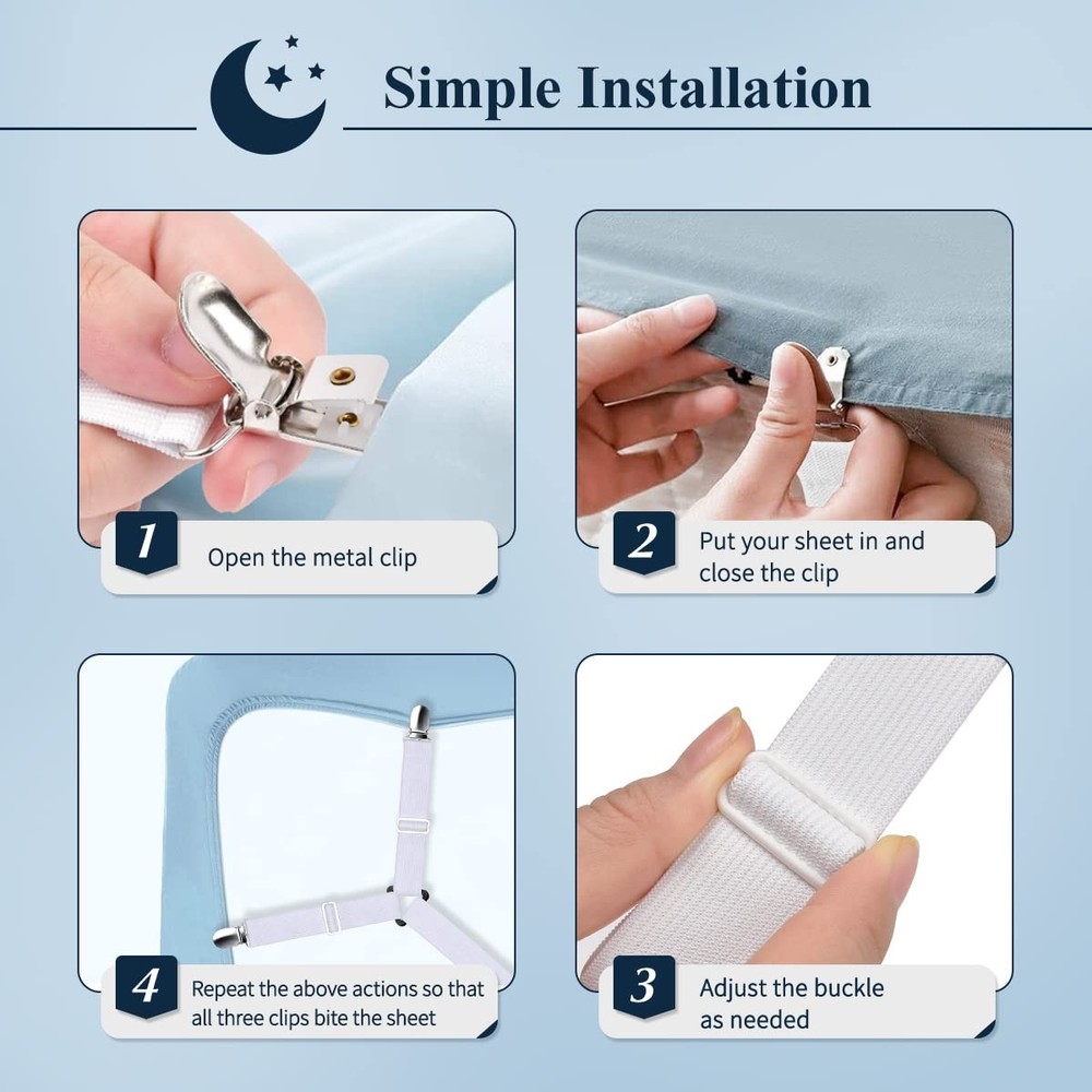 Bed Sheet Straps Adjustable Fasteners Corner Clips Holder 2pcs