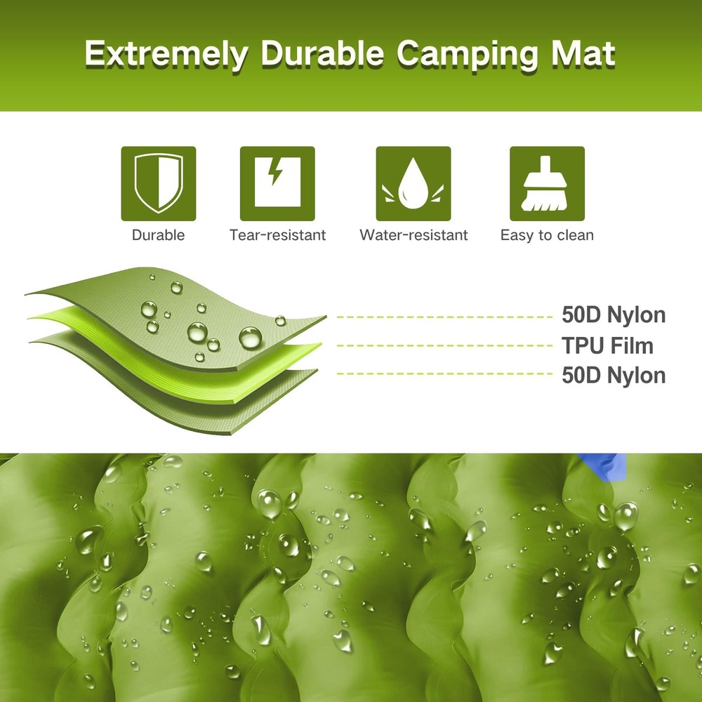 Double Sleeping Pad Camping, Self Inflating 6'' Extra-Thick 2 Person Pillow B...