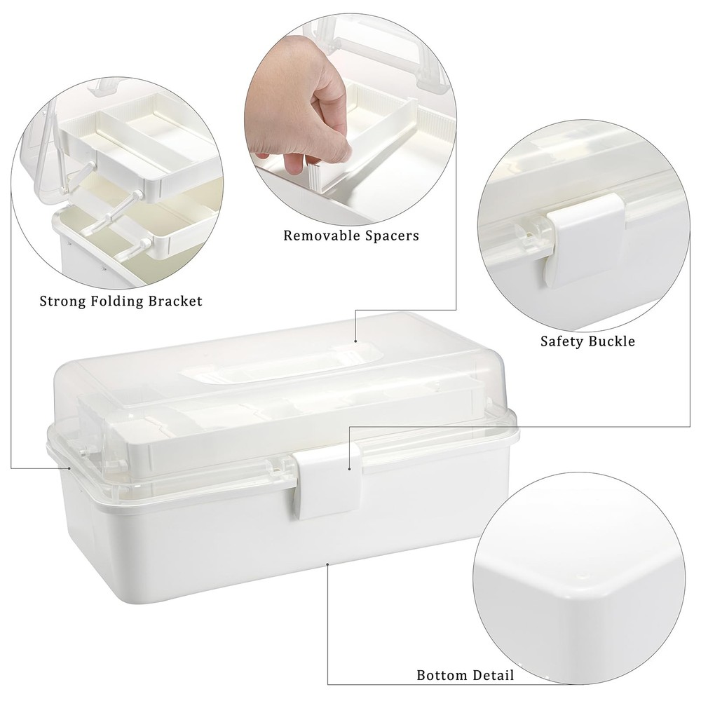 BTSKY 3-Layer Plastic Dividing Storage Box Craft Organizer with Beige White