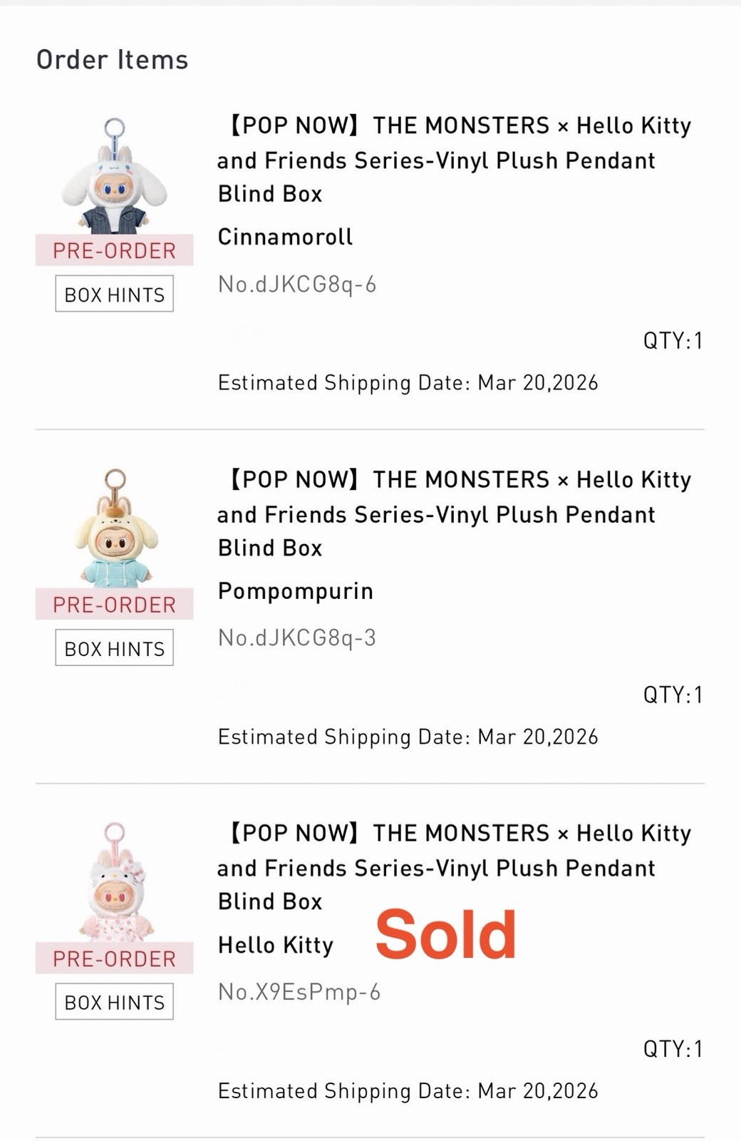 Authentic The Monsters x Sanrio Characters Series Blind Box Figures Plush Toy