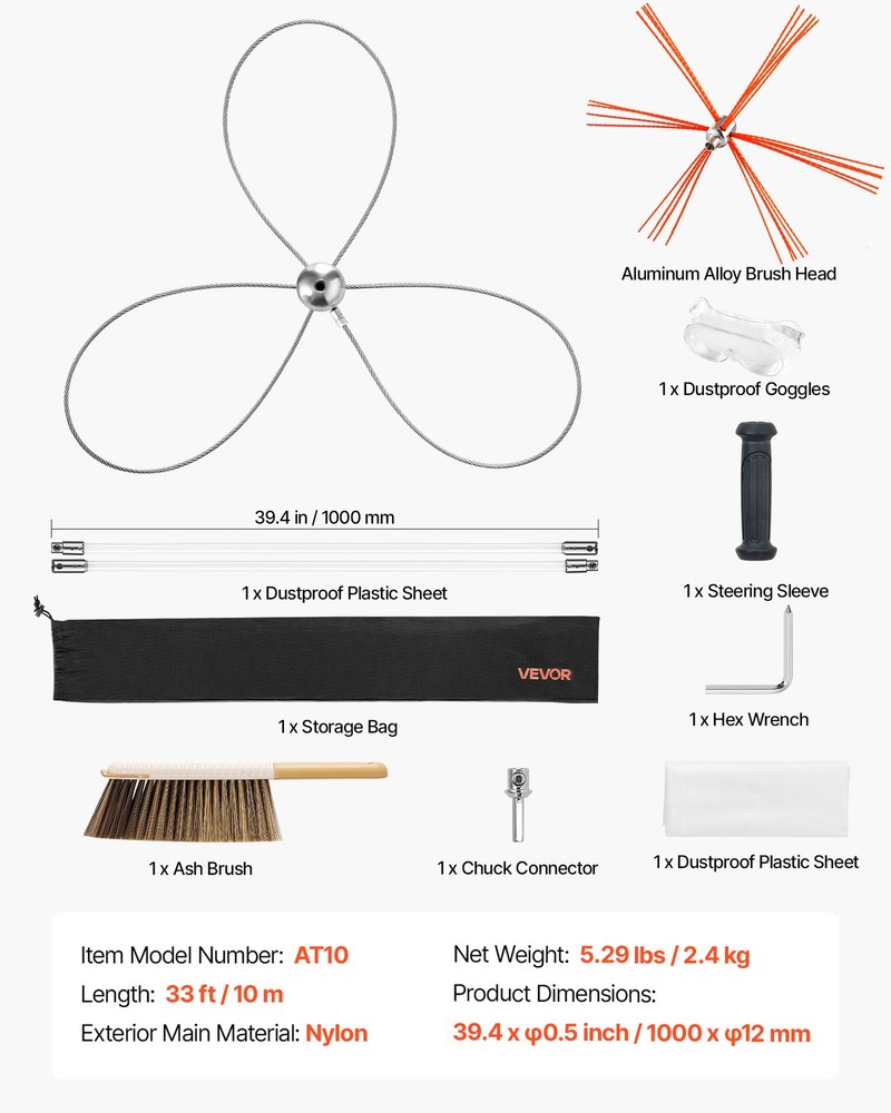 VEVOR Chimney Sweep Kit Chimney Cleaner for Square Rectangle Arch Chimneys