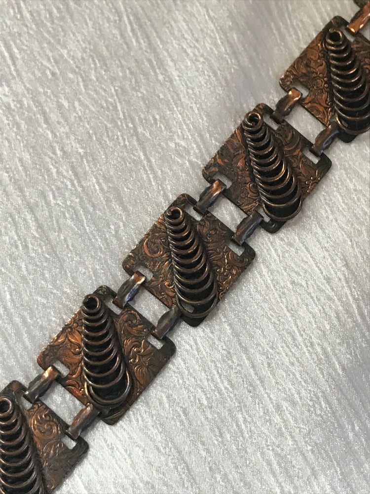 Vintage Wide Solid Copper Embossed Rectangles w Graduated Open Circles Overlay