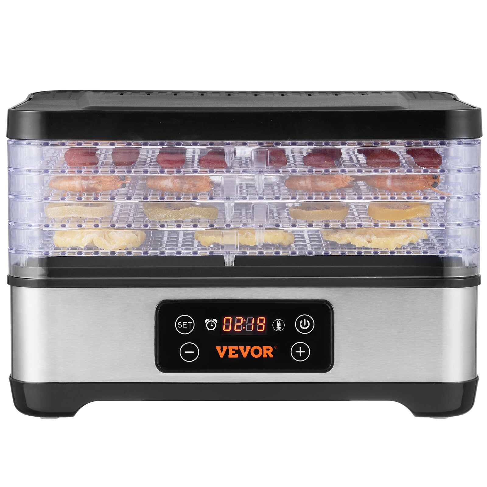 VEVOR 5 Trays Food Dehydrator Machine Adjustable Timer 300W Jerky Fruit Drying
