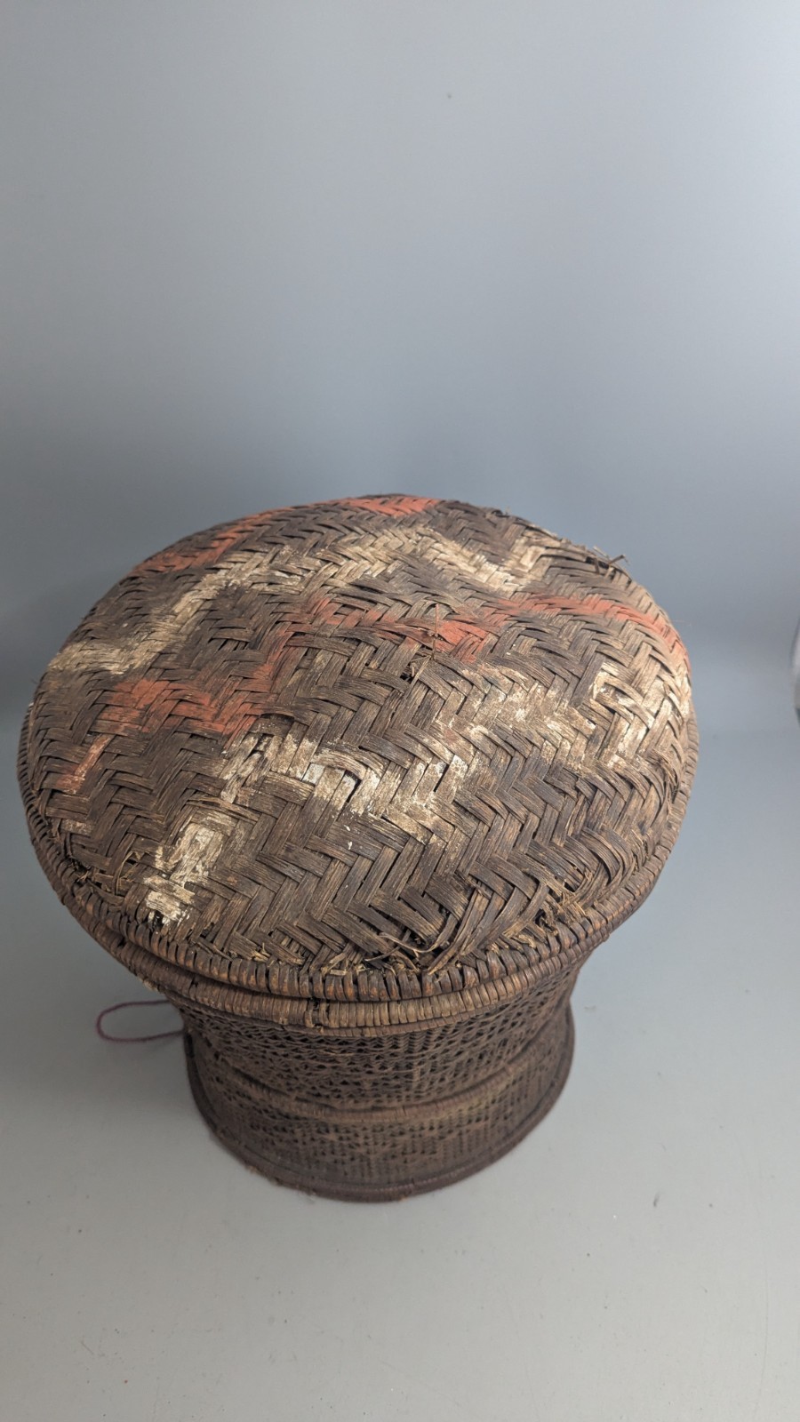 Older Dayak Borneo Rattan Lidded Basket Pedestal Rice Storage Indonesian