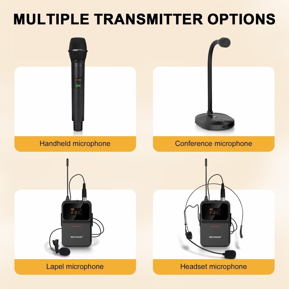 MELONARE 4-Channel Wireless Microphone System,UHF Compact Cordless Mic Set w/...