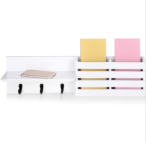Mail Holder and Coat Key Rack Wall Shelf with 3 Hooks