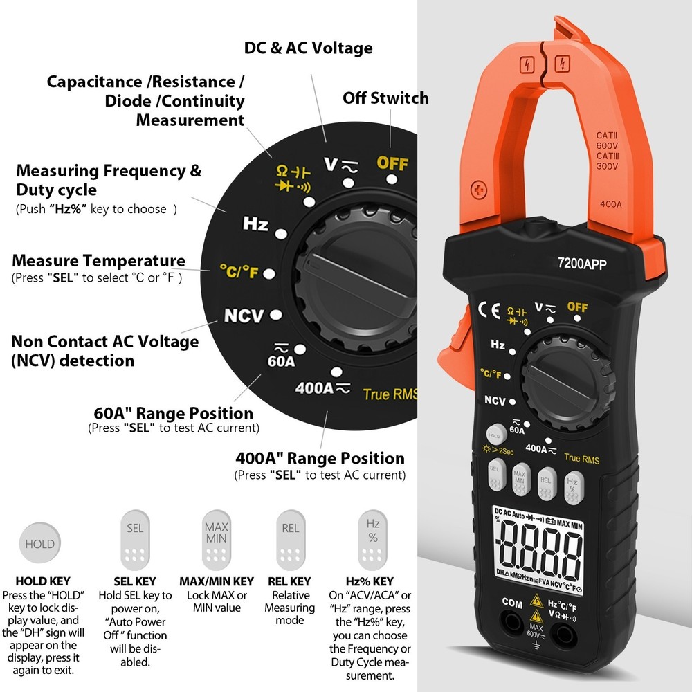 BTMETER Digital Clamp Meter TRMS Multimeter AC DC Volt Amp Ohm NCV Data Logging