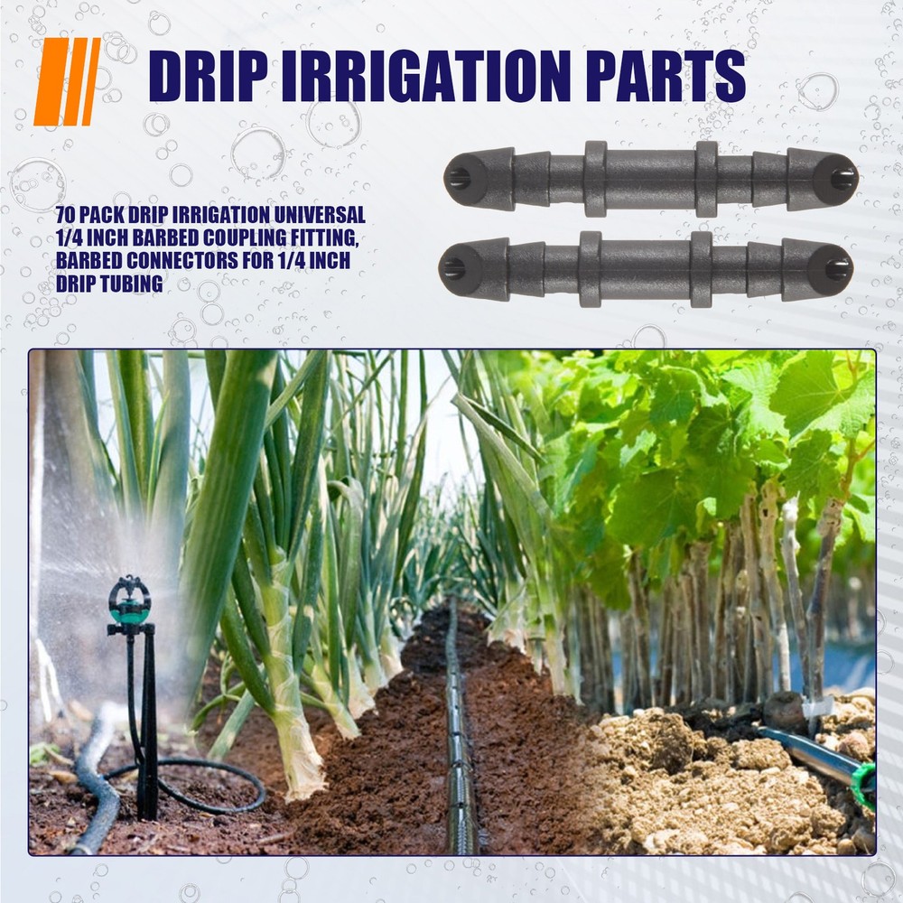 70 Pack Drip Irrigation Universal 1/4 inch Barbed Coupling Fitting, Barbed1020
