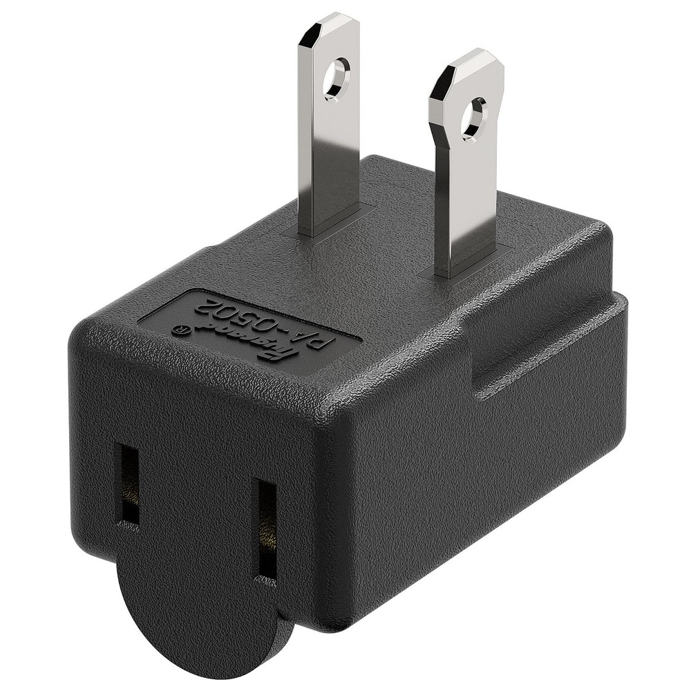 Right Angle Adapter, Plugrand 2-Prong 90 Degree Downward Down Angle, Black