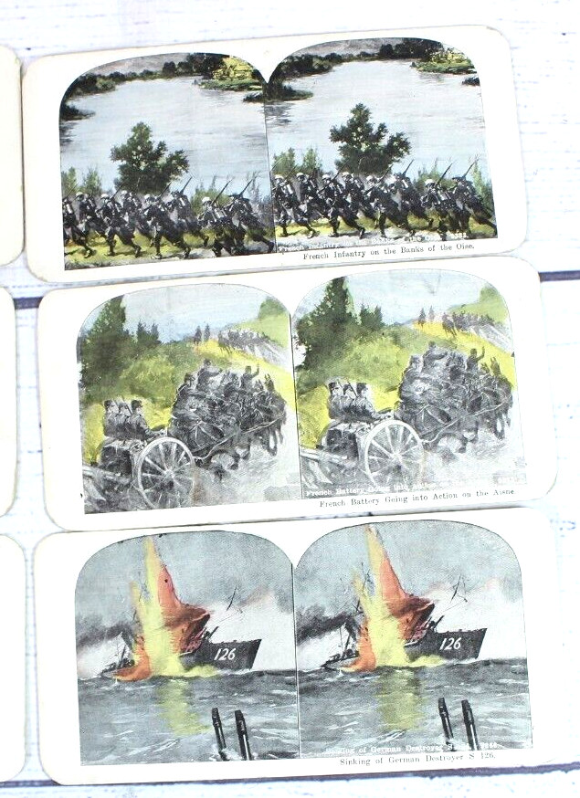 Lot of 27 WWI Stereoscopic 3D Cards Ships Cavalry Cannons Trenches War Scenes