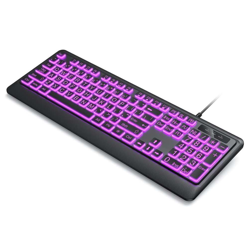 Large Print Keyboard - 7 Interchangeable Backlight Colors, Light Up USB Wired...