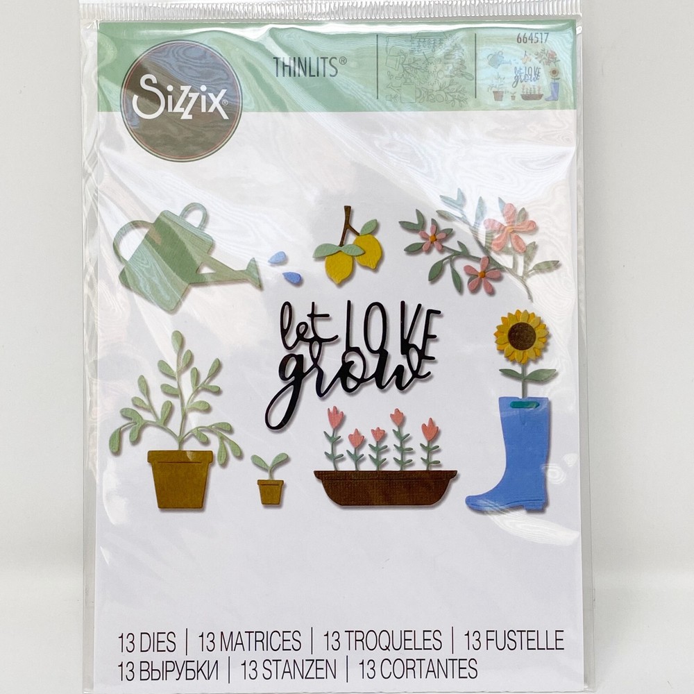 Sizzix Thinlits Let Love Grow Cutting Dies Garden Flowers Spring 664517 NEW