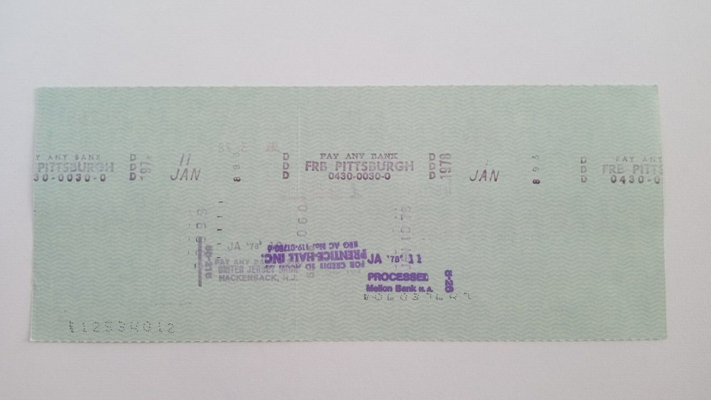 Prentice - Hall Inc.: 1978 Pittsburgh Pirates Expense Check
