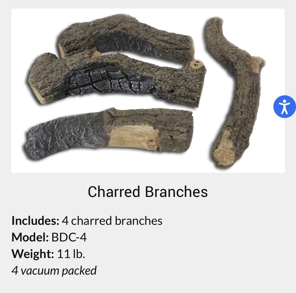 Decorative Charred Branches Gas Log BDC-1 NEW