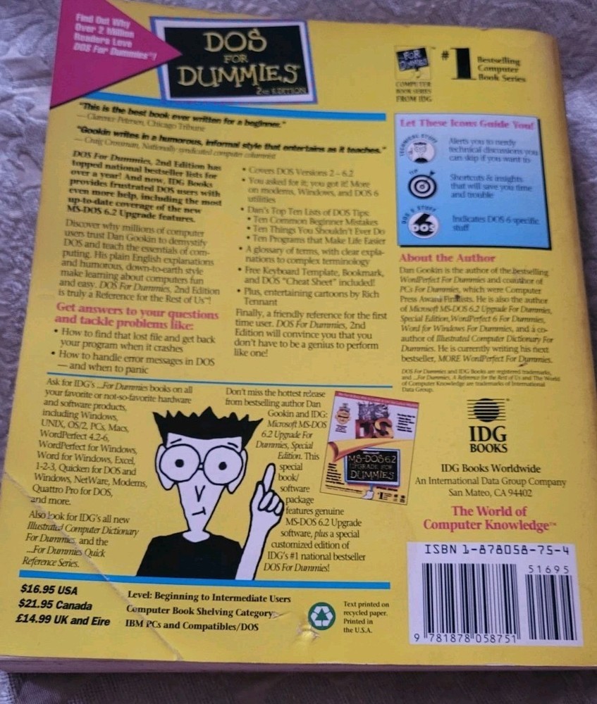 DOS for Dummies 2nd Edition Computer Book Reference Guide Dan Gookin