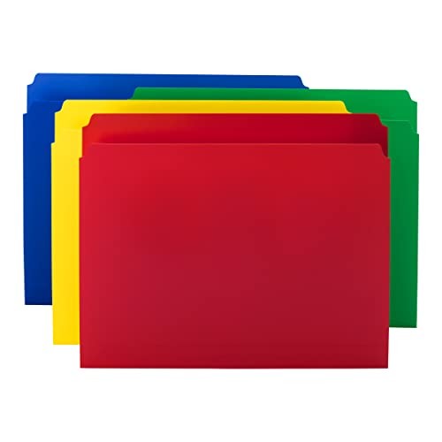 Poly File Folder, Straight-Cut Tab, Letter Size, Assorted Primary Colors, 12