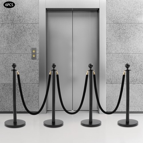 6Pcs Black Stanchion Posts Crowd Queue Pole Ropes Control Barrier Stanchion