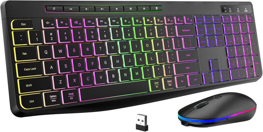 Wireless Keyboard and Mouse Combo With Backlit,2.4G Full Size Ergonomic Keyboard