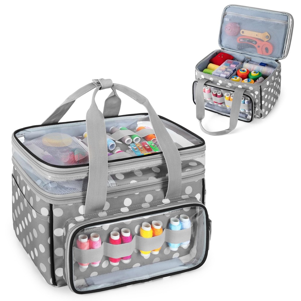 Double-Layer Sewing Storage Organizer with Transparent Compartment, Large Sew...