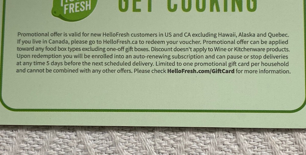 Hello Fresh HelloFresh.com $50 Gift Card ($25 off first two deliveries)