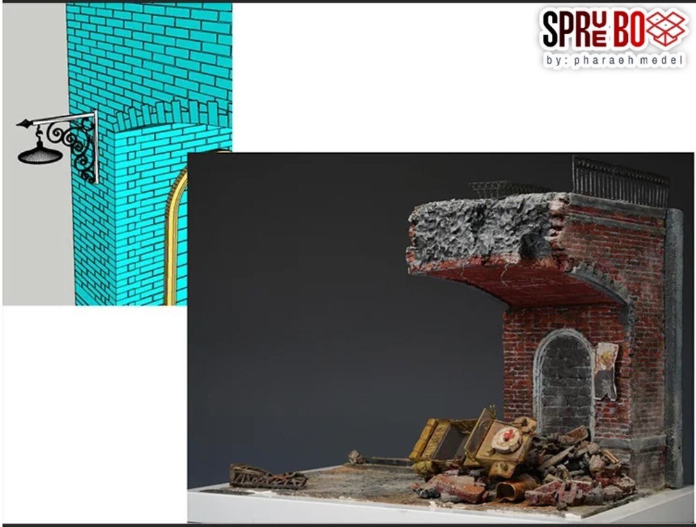 1/35 diorama Broken Bridge with ground and base