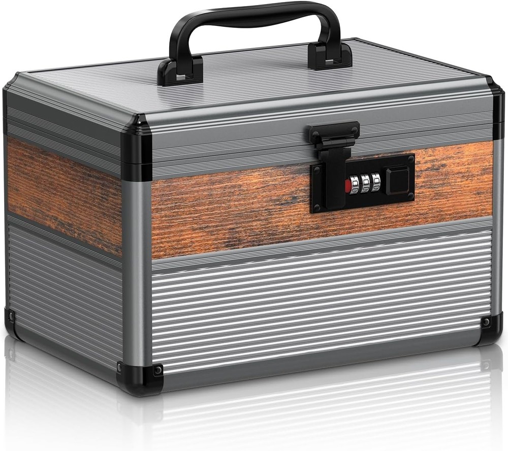 10" Security Lock Box with Code Medicine Lock Box Lockable Dorm Storage Trunk