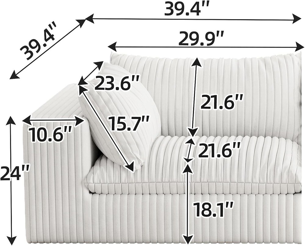 118'' V-Shaped Sectional Cloud Couch with Deep Seat Comfy 5 Seater Modular Sofas