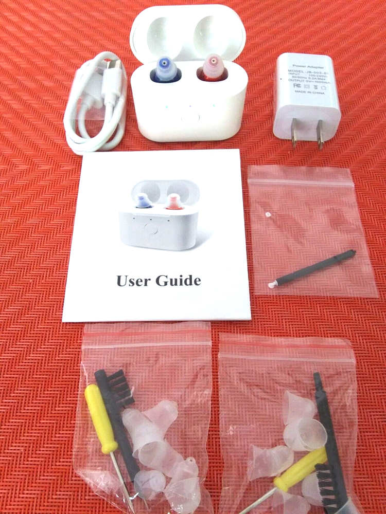 TWO RECHARGEABLE IN THE EAR MINI HEARING AIDS/ AMPLIFIERS