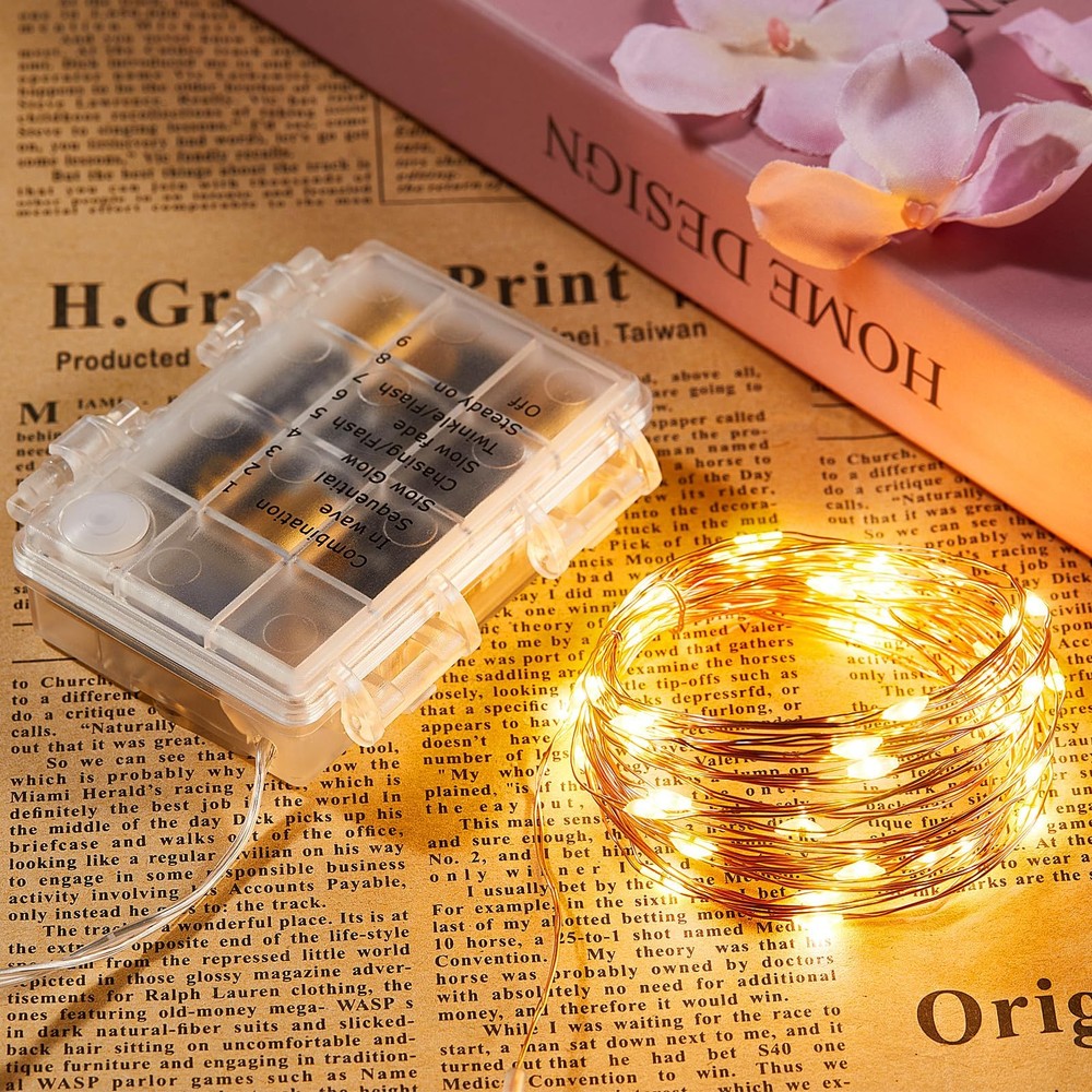 2 Pack 16.4 Ft. Battery Operated Outdoor String Lights with Remote & Timer, L...