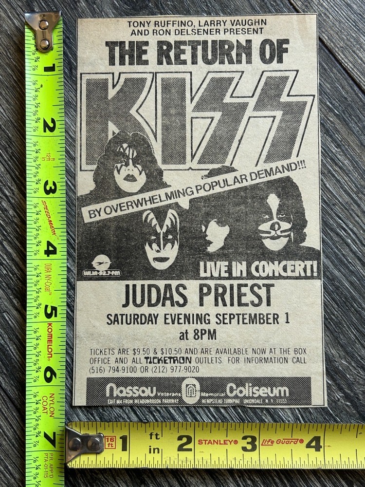KISS Concert Ad Advert Dynasty Tour Nassau NY Sept 1 1979 Vintage Kiss Aucoin C