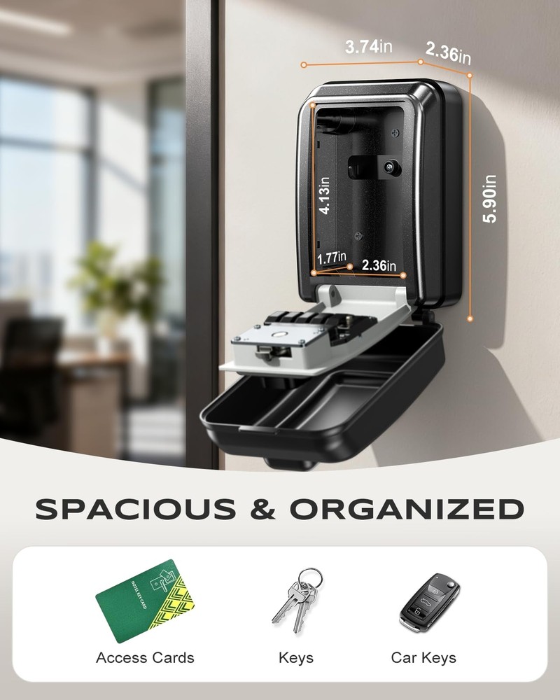 Vewaci Wall-Mounted Lock Box for Keys with Code, 4 Digits Combination Key Loc...