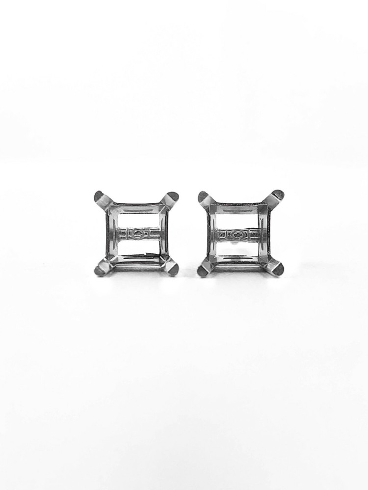 18K White Gold Stud Earring Finding Mounting Setting Princess Basket Screw Back