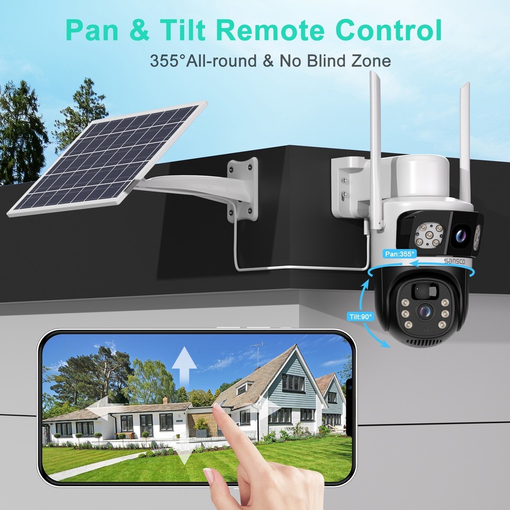 4MP WiFi Solar Battery Powered Wireless Security Camera Sys Outdoor PTZ Audio