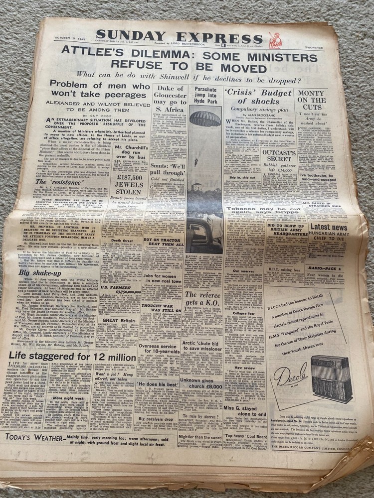 Sunday Express Newspaper 5th October 1947  ORIGINAL