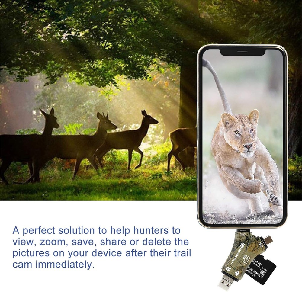 Trail Camera Viewer SD Card Reader for iPhone iPad Mac & Android, 4 in Black
