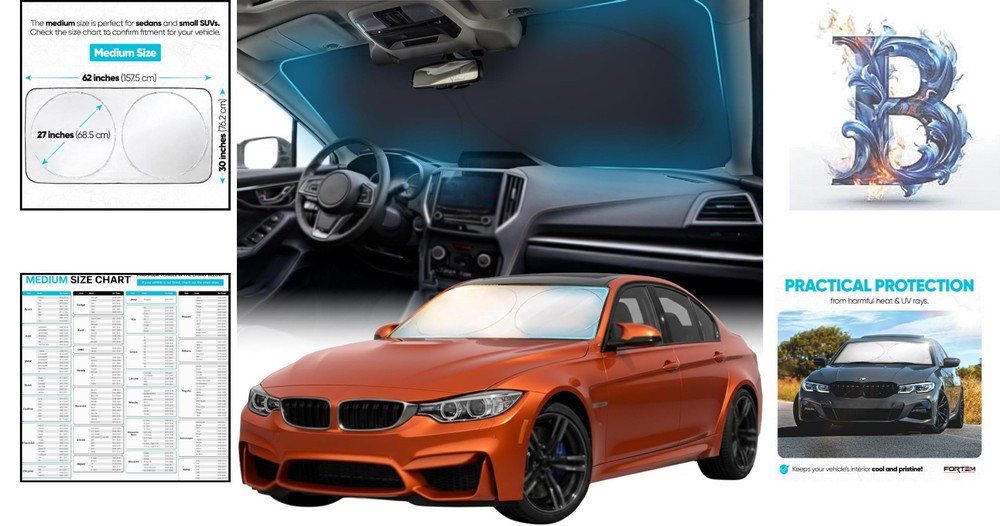 Multi-Size Car Sun Shade - Reflective Windshield Protector for All Vehicle Types