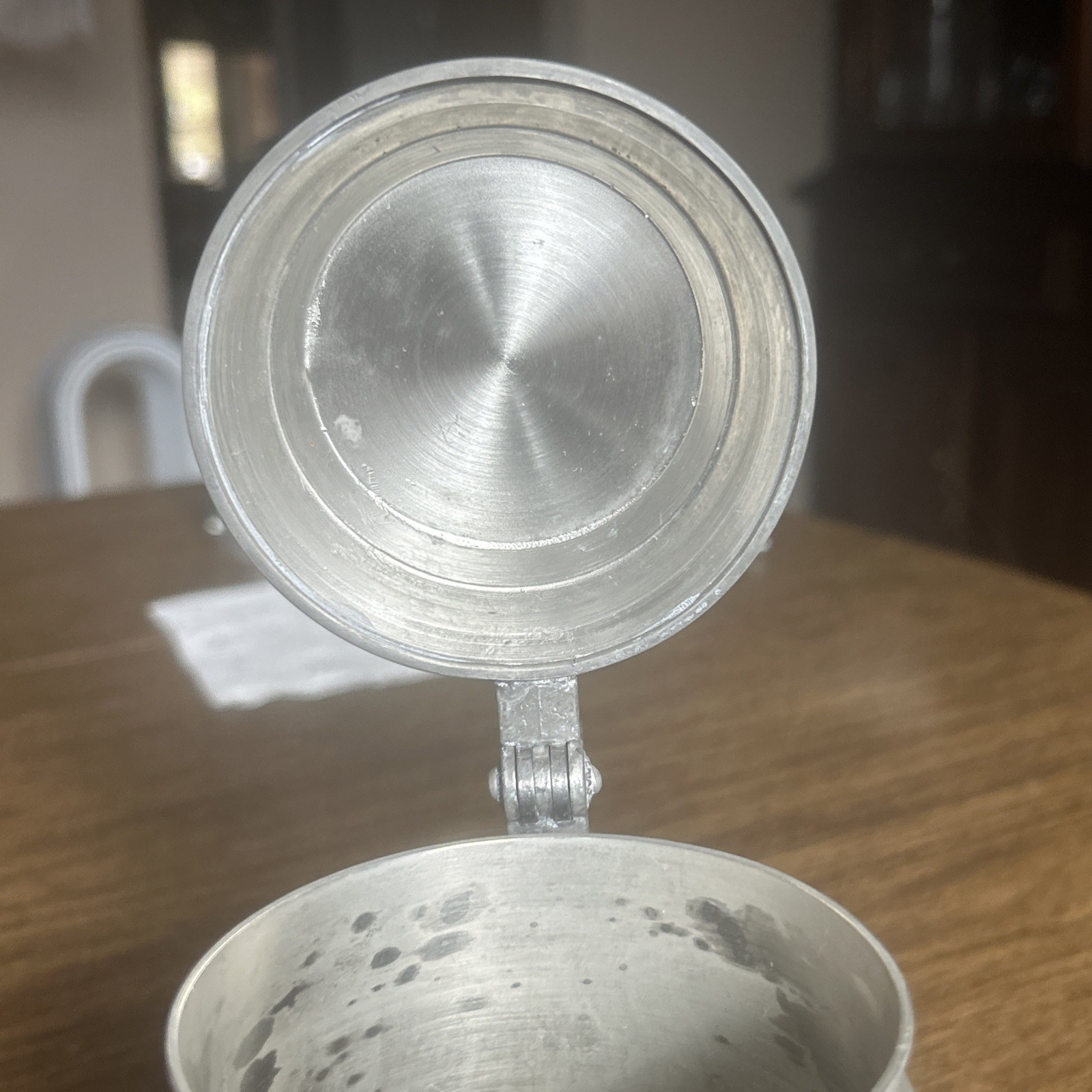 Vintage ceramic German stoneware beer mug with tin cap