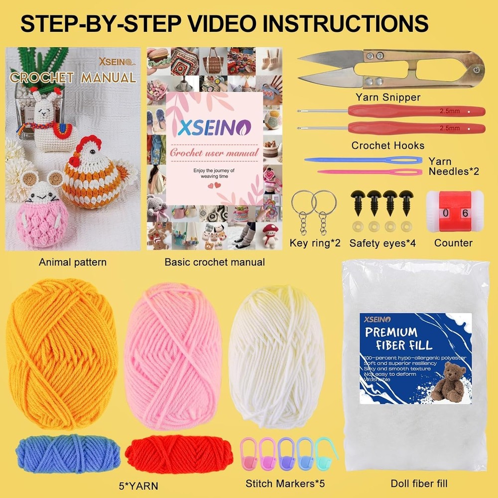 Beginner Crochet Kit with Step-by-Step Tutorials – Create Adorable Alpaca & More