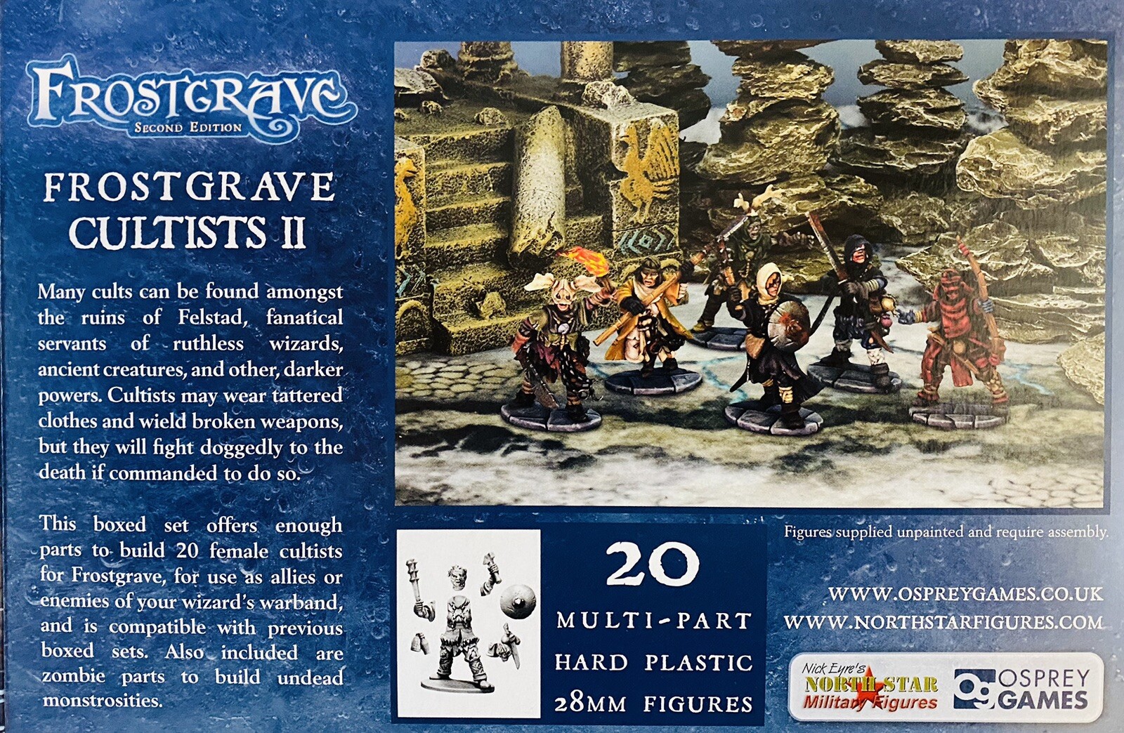 Frostgrave Cultists II 28mm New • One Sprue • 5 Miniatures • Osprey Northstar