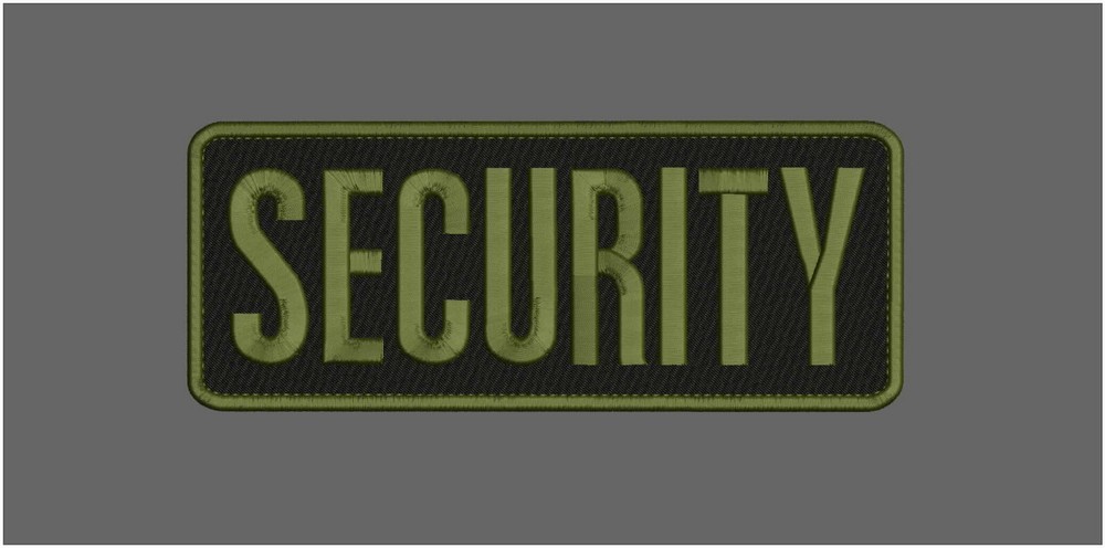 SECURITY EMBROIDERY PATCH 4X11 HOOK ON BACK  BLACK/OD GREEN
