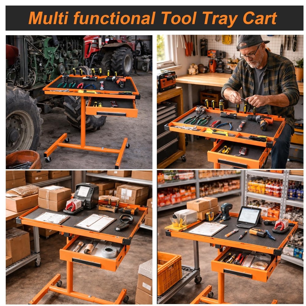 A A IN LT018 Heavy Duty Adjustable Work Table with Drawers, Rolling Tool Tray...
