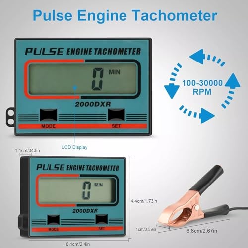 Digital RPM Meter Induction Pulse Tachometer Hour Meter for Small Engines -